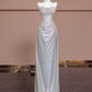 White shiny satin long floor-length ball gown evening dress nv5053