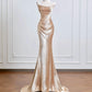 Champagne Gold Elegant Long Satin Prom Dress Evening Dress Party Dress nv4949