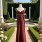 Burgundy Satin Sweetheart Neck Sleeveless Gown - Vintage Luxury Gold Beaded Mermaid Maxi Dress  NV6789
