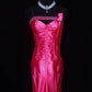 Rose Red Barbie Princess Fashion Off Shoulder Back Long Satin Prom Dress Evening Dress nv5205
