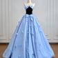 Blaue Schleife langes Satin Ballkleid Abendkleid Quinceanera Kleider nv4942
