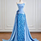 Blue shiny sequins long satin floor-length ball gown evening gown graduation dress nv5104