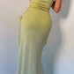 Robe de soirée longue à bretelles spaghetti vert citron, volantée, brillante, élastique, fente, dégradé de couleur, sirène, robe de bal, robe de soirée nv2407