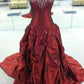NiceVestidos-Burgundy Satin Beaded Strapless Sleeveless Floor-Length Train Ball Gown NV6180