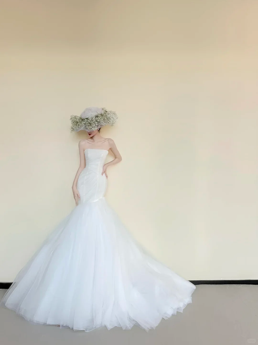 Strapless 3D Floral Tulle Mermaid Wedding Dress with Detachable Sleeves  NV7435