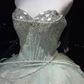Mint Green Sparkly Tulle Ball Gown Strapless Feather Rhinestone Long Prom Dress  NV7082