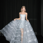 Strapless Silver White Ball Gown Prom Dress, 3D Hoop Organza Beaded Evening Gown  NV7109