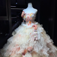 Strapless Blush Pink Prom Dress Ruched 3D Rose Tiered Ruffle Glitter Tulle Ball Gown  NV7052