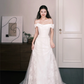 Off-the-Shoulder Lace Mermaid Wedding Gown, Floral Lace Fitted Bridal Dress  NV7306