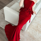 Red Strapless Mermaid Evening Dress With 3D Flowers & Tulle Scarf  NV7137