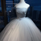 Strapless Off White Princess Ball Gown Ruched Tulle 3D Pink Rose Formal Wedding Prom Dress  NV6982