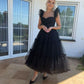 Black tulle A-line ball gown evening dress nv2161