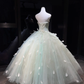 Mint Green Sparkly Tulle Ball Gown Strapless Feather Rhinestone Long Prom Dress  NV7082
