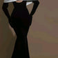Black White Long Satin Mermaid Prom Dress Evening Dress Party Dress nv4871