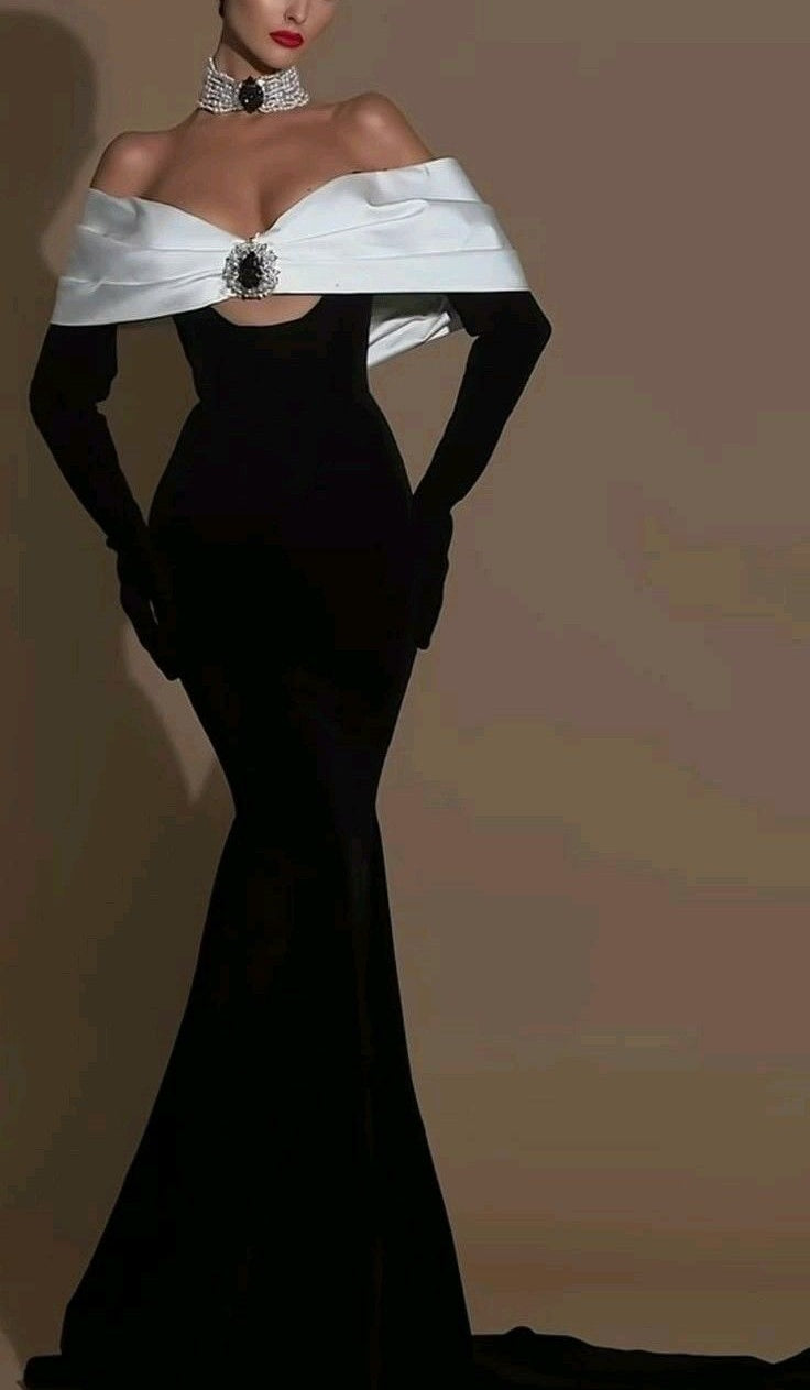 Black White Long Satin Mermaid Prom Dress Evening Dress Party Dress nv4871