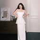 Strapless Feather Beaded Evening Gown, Layered Pearl Long Formal Dress  NV7349