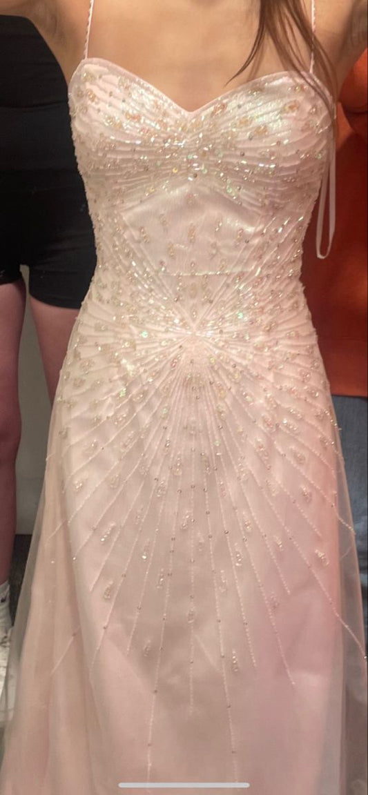 Hellrosa Perlenbesetztes langes Chiffon-Ballkleid Abendkleid Partykleid nv4754