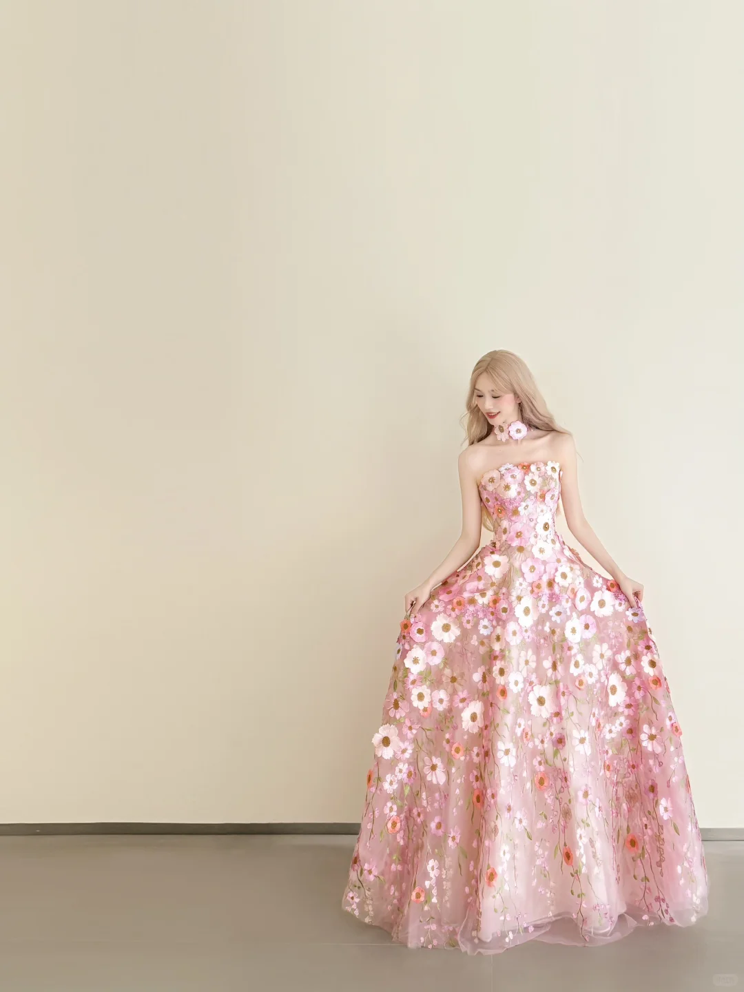 Pink 3D Floral Halter Prom Gown Tulle A-Line Formal Dress  NV7171