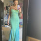Wunderschönes, glänzendes, modisches V-Ausschnitt-Kleid mit exquisiter Perlenverzierung in Grün, hübsche Meerjungfrau, bodenlang, Tüll, Ballkleid, Abendkleid, Partykleid, nv3619