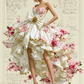 3D Pink Floral Sweetheart Strapless High Low Ruffle Prom Dress with Gold Trim  NV7401