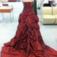 NiceVestidos-Burgundy Satin Beaded Strapless Sleeveless Floor-Length Train Ball Gown NV6180