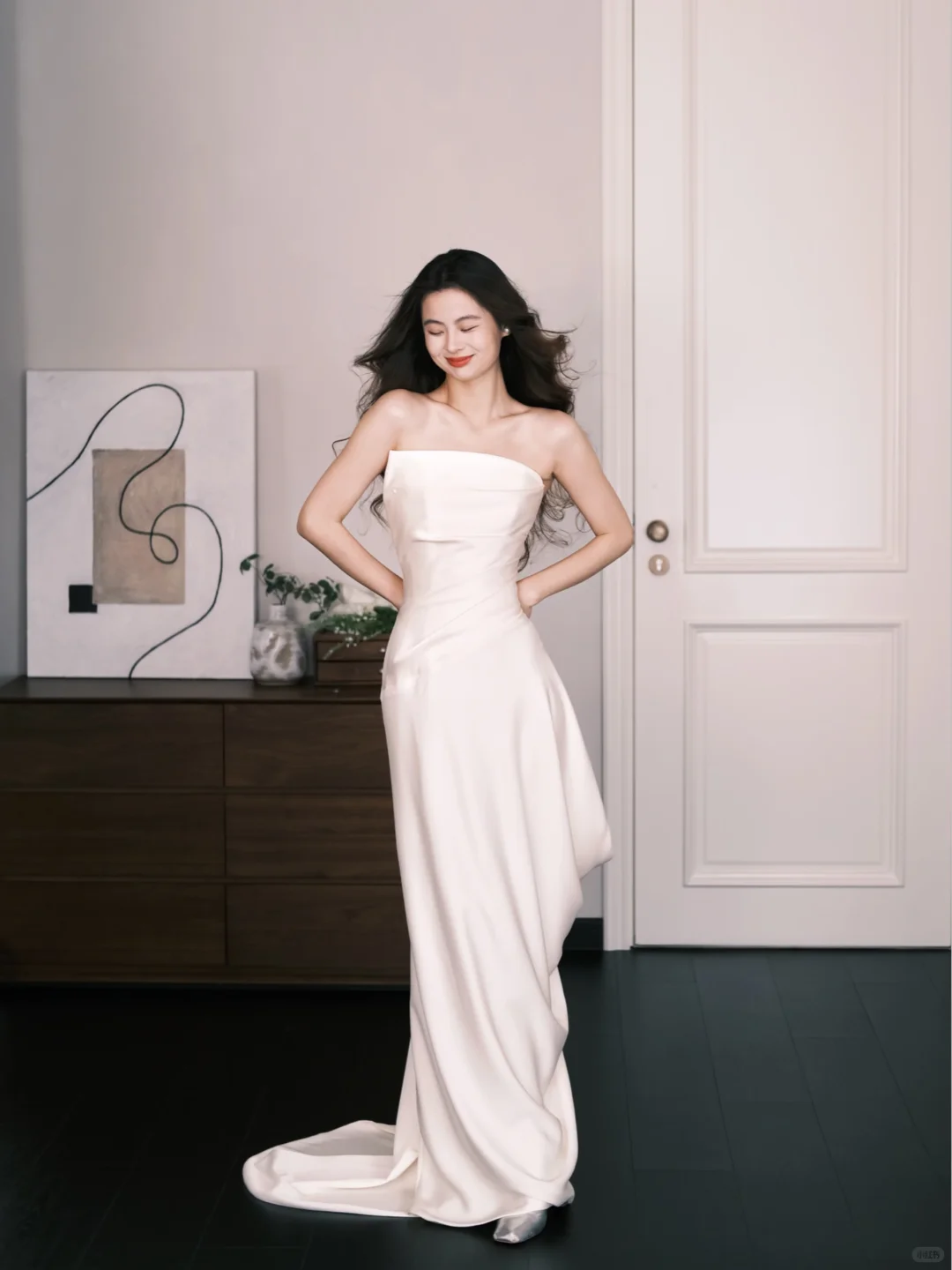 Simple Strapless Satin Mermaid Bridal Gown with Chiffon Sash  NV7308