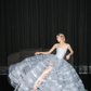 Strapless Silver White Ball Gown Prom Dress, 3D Hoop Organza Beaded Evening Gown  NV7109