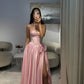 NiceVestidos--Dreamy Pink Satin Strapless High-End Gown with 3D Floral Embellishment & Side Slit, Luxury Long Dress for Evening Party & Ball NV5887