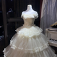 Off Shoulder Ivory Tiered Cake Tulle Ball Gown, Princess Wedding Bridal Dress  NV7103