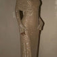 Champagne gold/grey sequined long sleeves charming off-the-shoulder long prom dress party dress nv5295