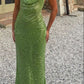 Robe de soirée longue à paillettes, verte, à la mode, nv4768