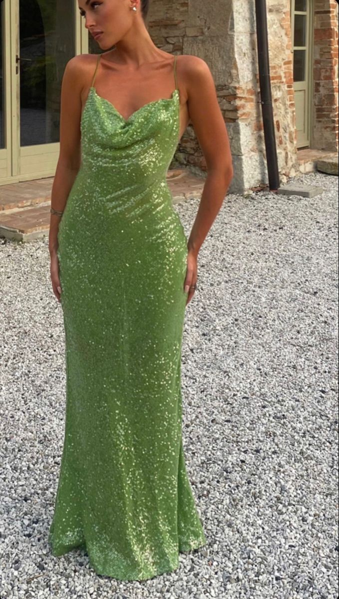 Robe de soirée longue à paillettes, verte, à la mode, nv4768