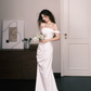 Off Shoulder Foldover Satin Mermaid Bridal Gown with Side Ruching  NV7367