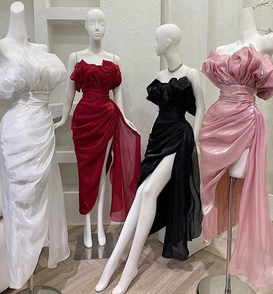 Rot/weiß/schwarz/rosa trägerloses Maxikleid mit langem Schlitz, sexy Ballkleid, Abendkleid, NV2682