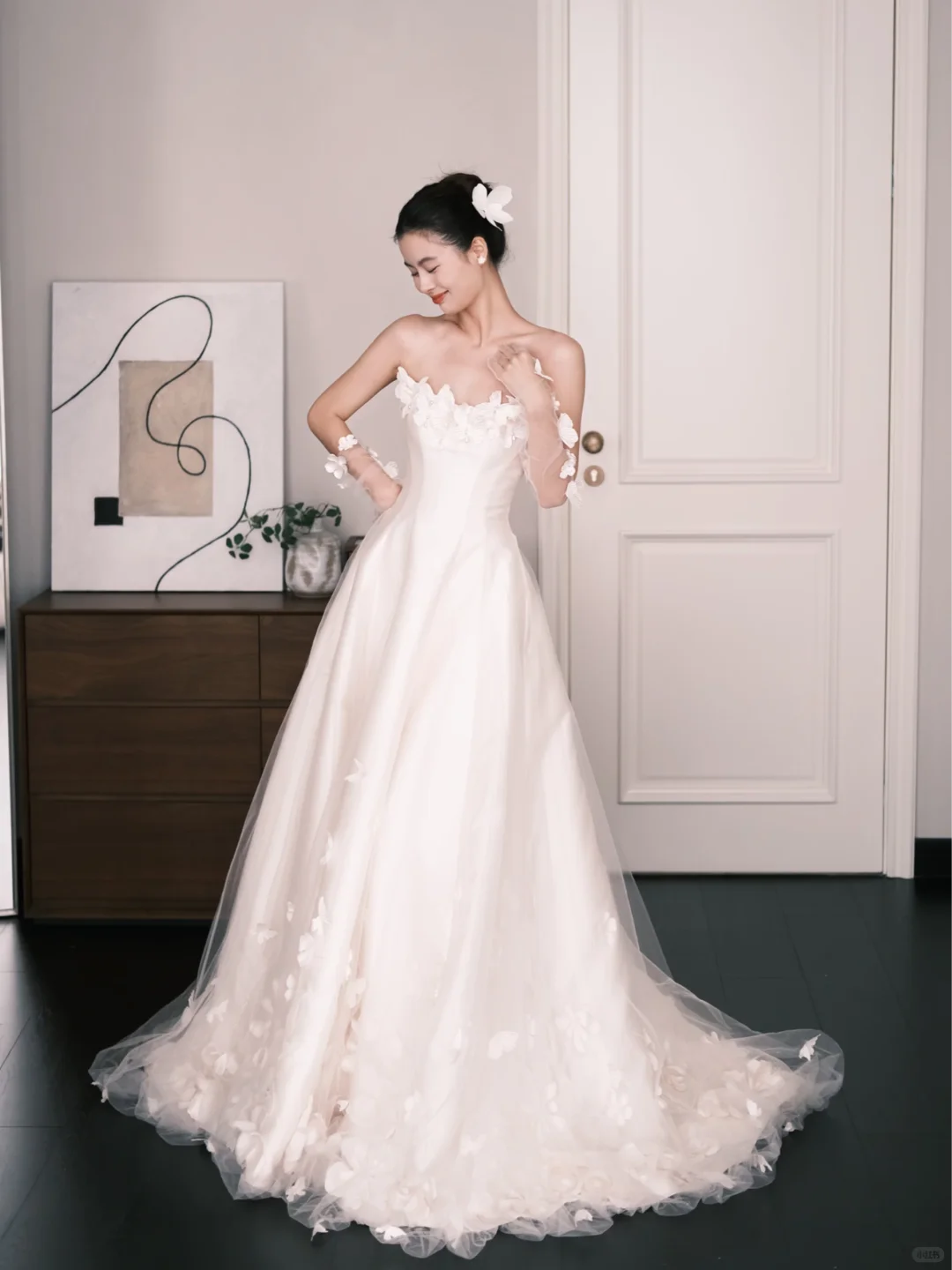 Strapless 3D Flower Tulle A Line Wedding Dress Bridal Gown  NV7201