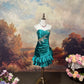Blue Elegant Retro Fashion Exquisite Gemstone Beaded Short Satin Ball Gown Evening Gown Prom Dress nv4082