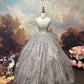 Silver-gray shiny exquisite sequined tulle floor-length retro long ball gown nv5157