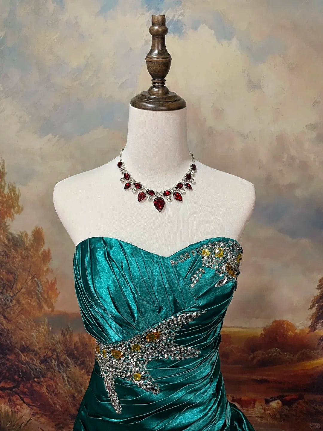 Blue Elegant Retro Fashion Exquisite Gemstone Beaded Short Satin Ball Gown Evening Gown Prom Dress nv4082