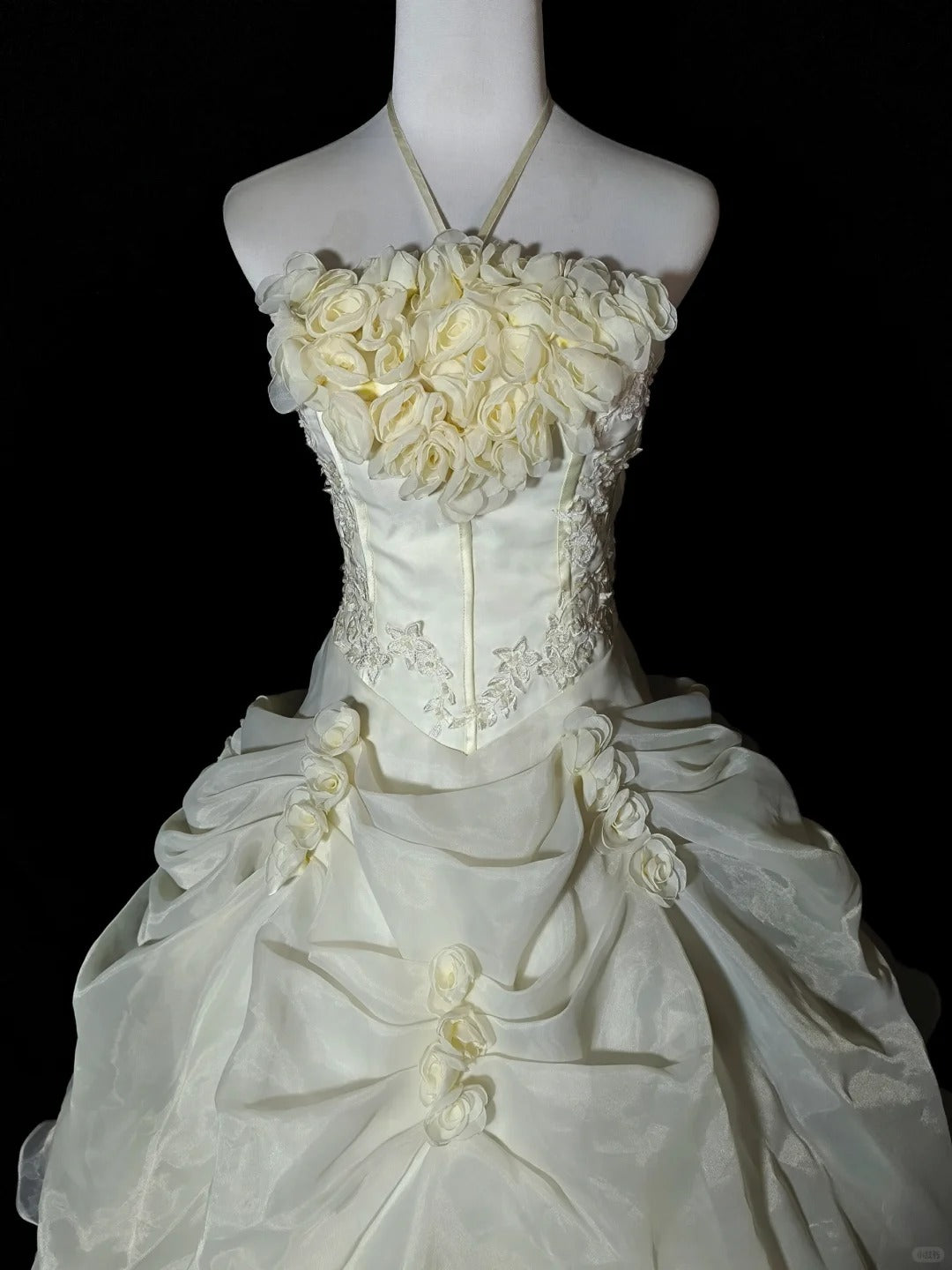 Beige Floral Elegant Long Tulle Ball Gown nv4779