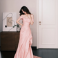 Blush Pink Off The Shoulder Satin Mermaid Evening Gown  NV7220