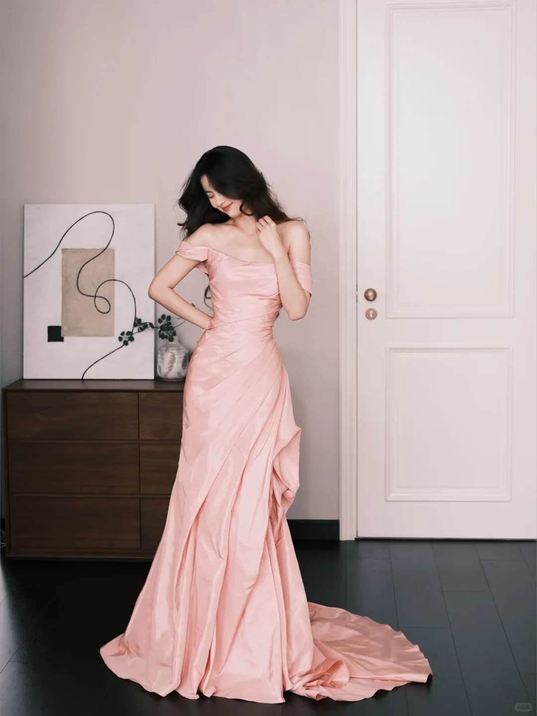 Blush Pink Off The Shoulder Satin Mermaid Evening Gown  NV7220