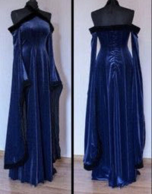 NiceVestidos--Blue velvet medieval-style gown NV5753