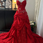 Red Satin Train Gown | Embellished Vintage Court Style | Evening/Party Toast Dress NV6316