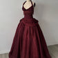 Halter Sleeveless Burgundy Satin Maxi Dress Luxury Elegant Tassel Waist Ball Gown for Gala Ball NV6299