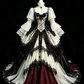 Vintage Gothic Lolita Prom Dress, Lace Tiered Tulle, 3D Rose and Pearl Beaded Evening Gown  NV7461
