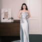 Light Ice Blue Spaghetti Strap Satin Mermaid Prom Dress Cowl Neck Evening Gown  NV7206