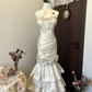 Ivory White Floral Beaded Long Satin Ball Gown Evening Gown Wedding Dress nv4216