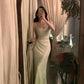 Robe de soirée longue élégante et simple à dégradé vert brillant nv2448