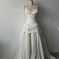 White Strapless Ruched Lace Panel High-Waist Gown NV6253