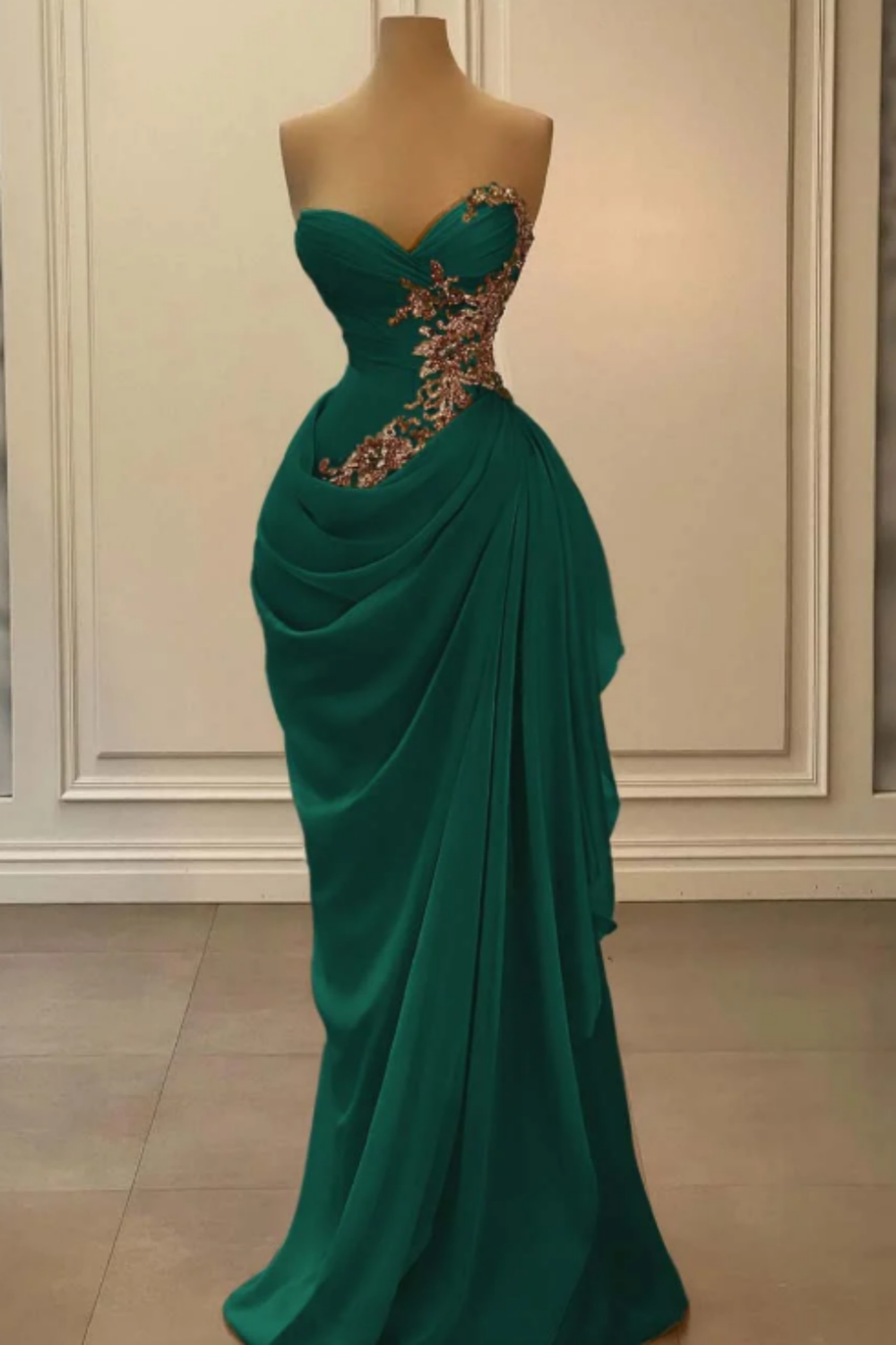 Burgunderfarbenes, langes Samtkleid mit zarter Perlenstickerei NV6687